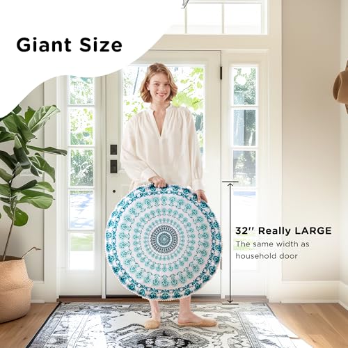Codi Meditation Floor Pillow Set of 2, Round Large Pillows Seating for Adults, Bohemian Mandala Circle Cushion for Outdoor Fireplace Yoga Living Room, 32 Inch, Memory Foam Added, Aqua - Image 4