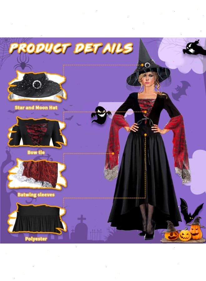 Yoawllty Halloween Costume for Women, Halloween Theme Party Queen Costume with Witch Hat, Halloween Costume for Girls, Fancy Party Outfit Dress（Size XL） - Image 3