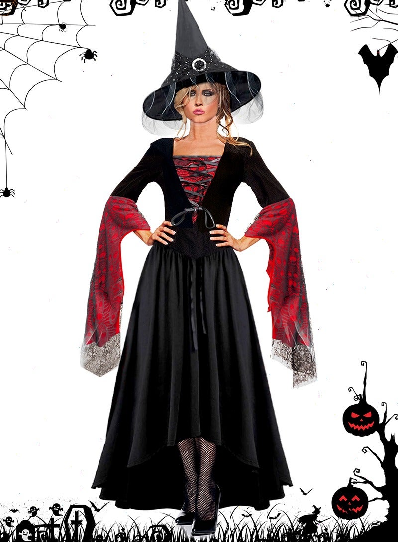 Yoawllty Halloween Costume for Women, Halloween Theme Party Queen Costume with Witch Hat, Halloween Costume for Girls, Fancy Party Outfit Dress（Size XL） - Image 1