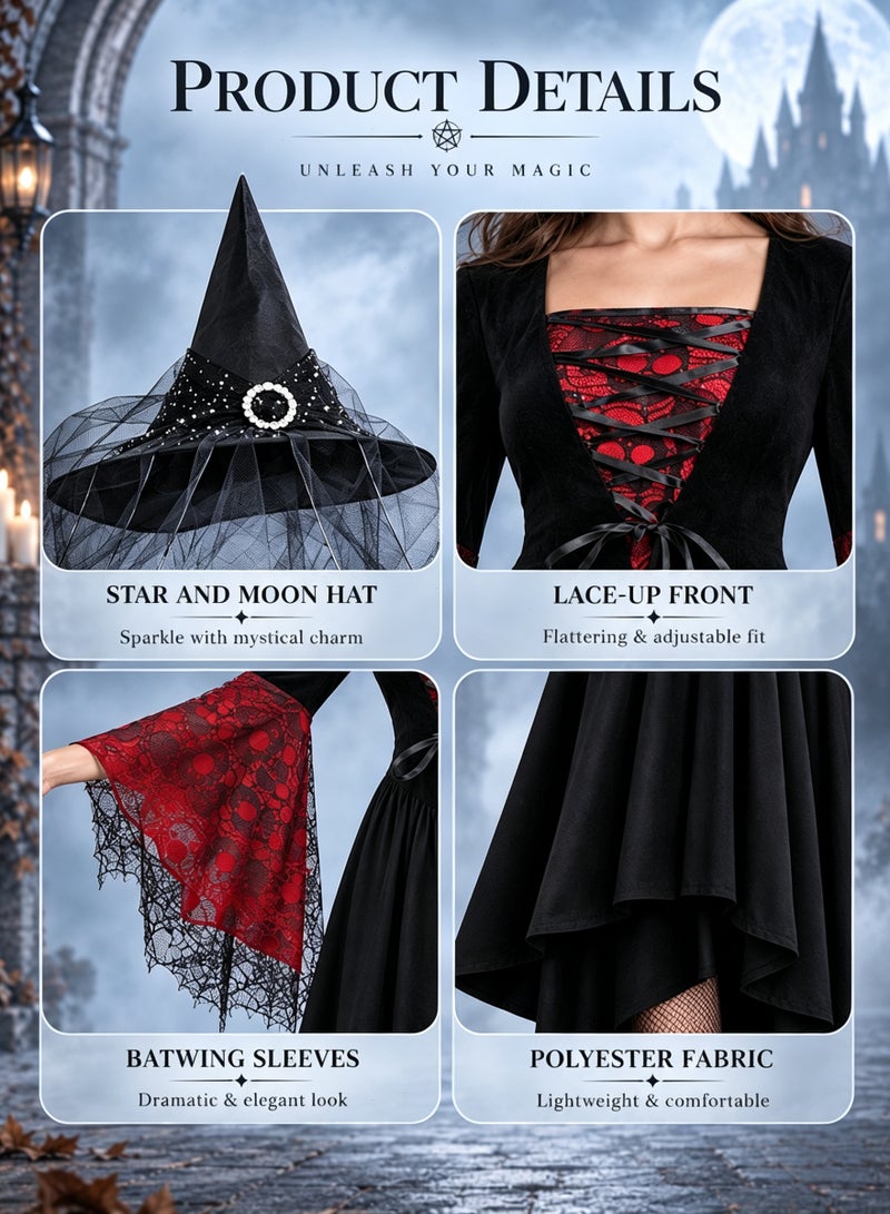 Yoawllty Halloween Costume for Women, Halloween Theme Party Queen Costume with Witch Hat, Halloween Costume for Girls, Fancy Party Outfit Dress（Size XL） - Image 3
