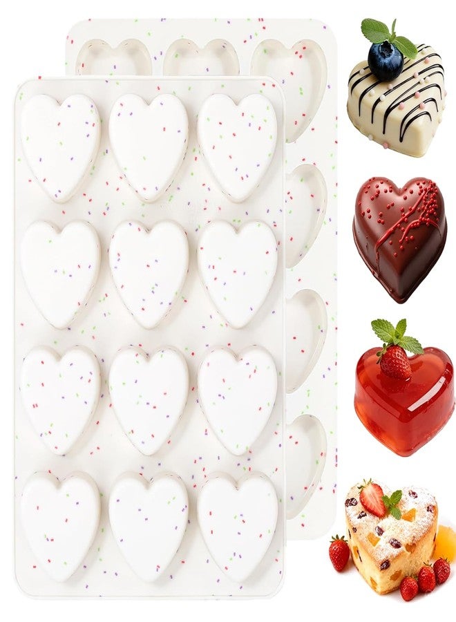 Dreplfn Heart Silicone Mold 2Pcs Valentines Silicone Molds 2 Inch Heart Chocolate Candy Molds Cake Pan Anniversary Chocolate Baking Mold for Baking Cake Jelly Pudding Fondant Muffin Soap Candle Ice Cubes - Image 1