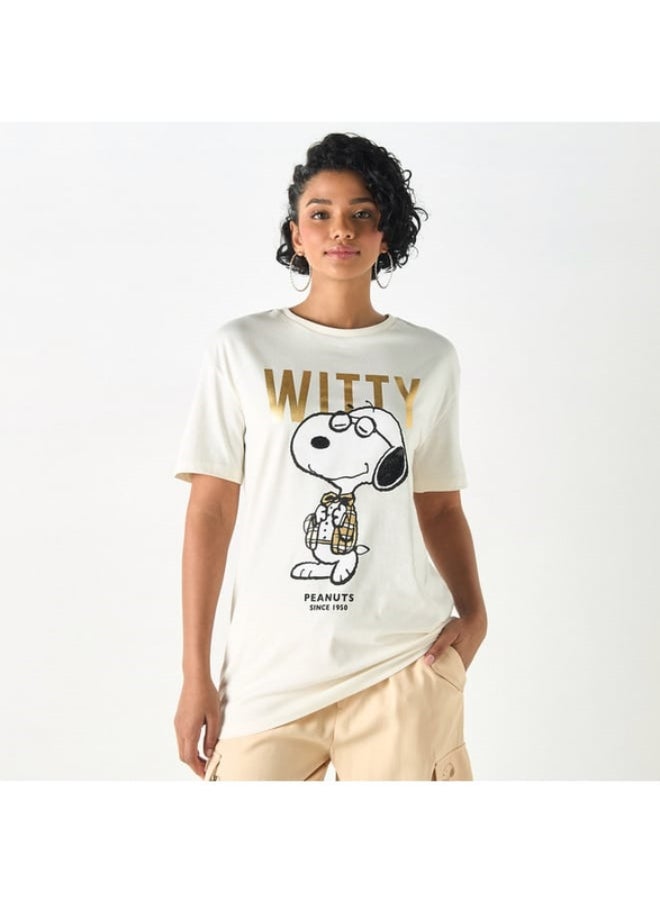 SP Characters Snoopy Dog Print Crew Neck T-shirt with Short Sleeves  - Image 3