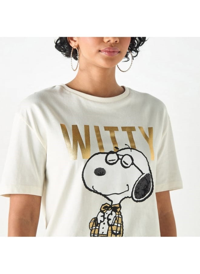 SP Characters Snoopy Dog Print Crew Neck T-shirt with Short Sleeves  - Image 4