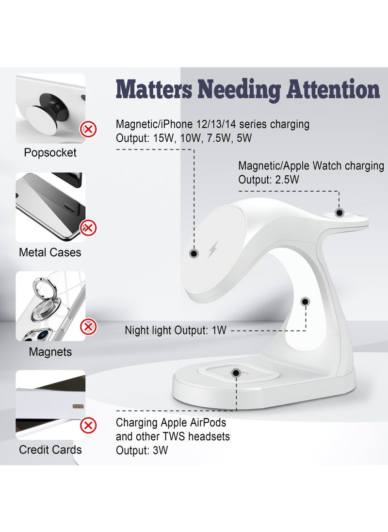 SYOSI - Magnetic Charging Station, 3 in 1 Wireless Travel Charging Station with Light, Mag-Safe Charger Portable Stand, for Multiple Devices Apple, for iPhone 15 14 13 12 - Image 1