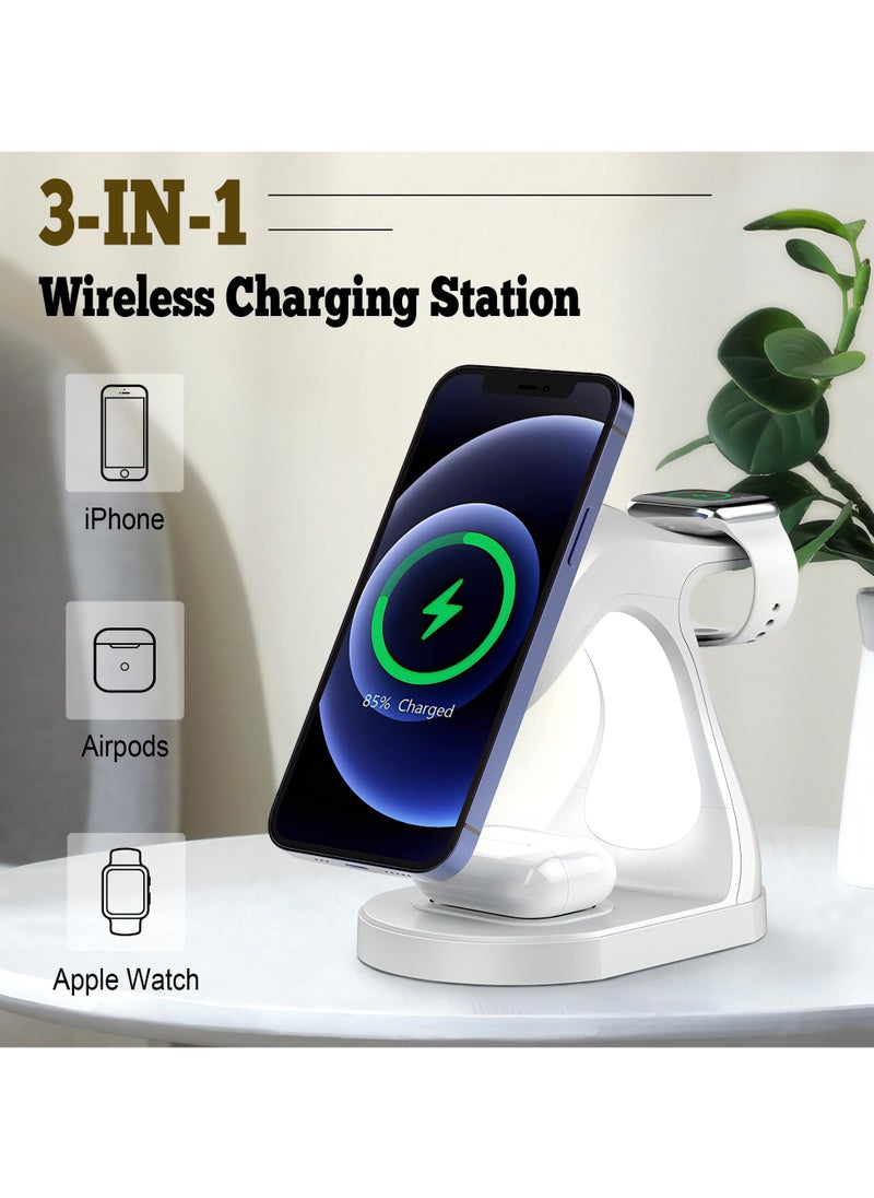 SYOSI - Magnetic Charging Station, 3 in 1 Wireless Travel Charging Station with Light, Mag-Safe Charger Portable Stand, for Multiple Devices Apple, for iPhone 15 14 13 12 - Image 1