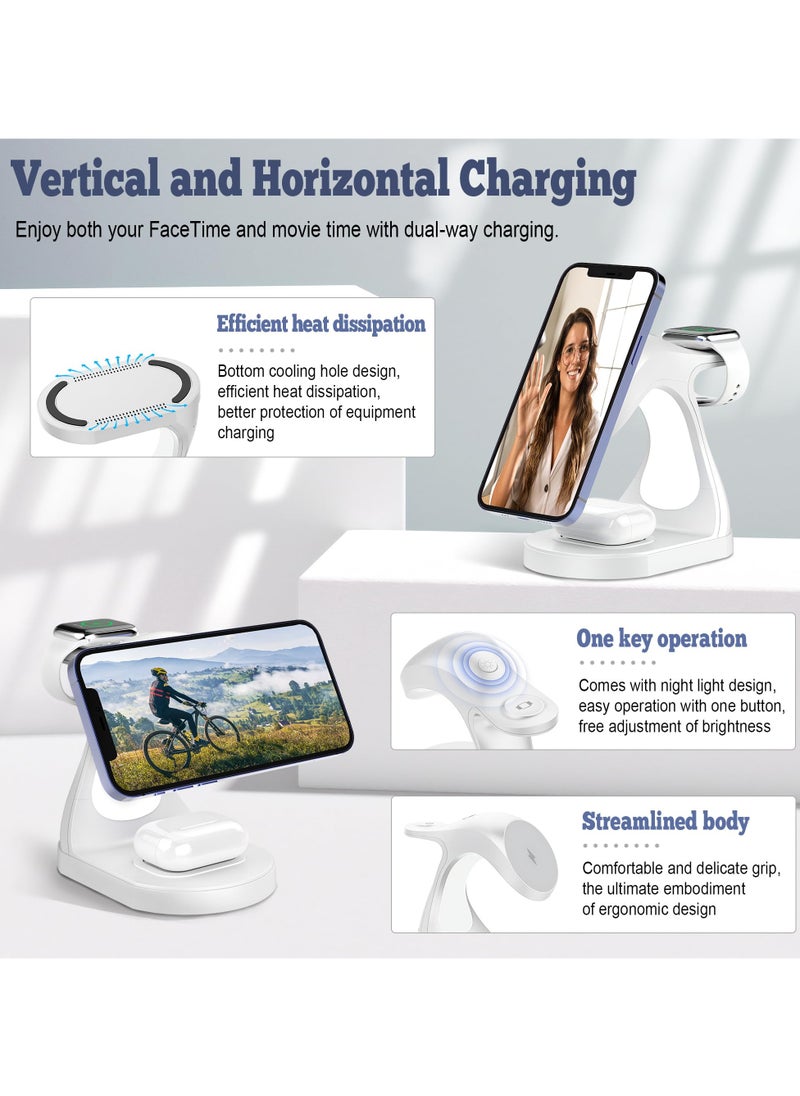 SYOSI - Magnetic Charging Station, 3 in 1 Wireless Travel Charging Station with Light, Mag-Safe Charger Portable Stand, for Multiple Devices Apple, for iPhone 15 14 13 12 - Image 1