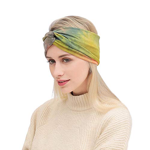 DINPREY Criss Cross Hair band Tie Dye 4 Pcs Boho Headbands Paisley Bandana Wide Head Wraps Cotton Knotted Yoga Sport Sweatband Twist Head Bands (4 Colors Pack A) - Image 5