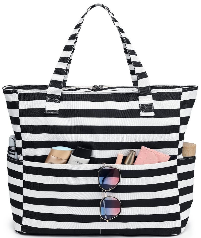 LEDAOU Beach Bag Waterproof Sandproof Women Tote Bag Pool Bag with Zipper for Gym Grocery Travel with Wet Pocket - Image 1