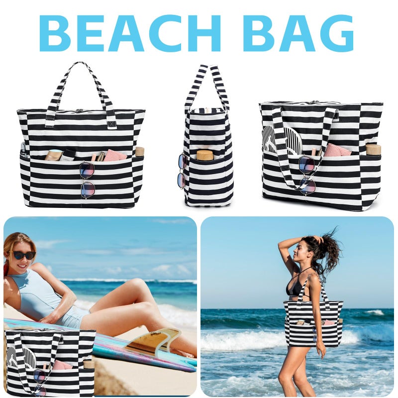 LEDAOU Beach Bag Waterproof Sandproof Women Tote Bag Pool Bag with Zipper for Gym Grocery Travel with Wet Pocket - Image 4