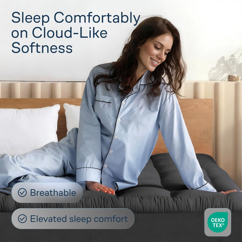 Niagara Sleep Solution Cloud-Like Queen Mattress Topper - 100% Cotton Top Mattress Pad for Back Pain Relief - Breathable & Naturally Cooling for Hot Sleepers, Dark Gray - Image 1