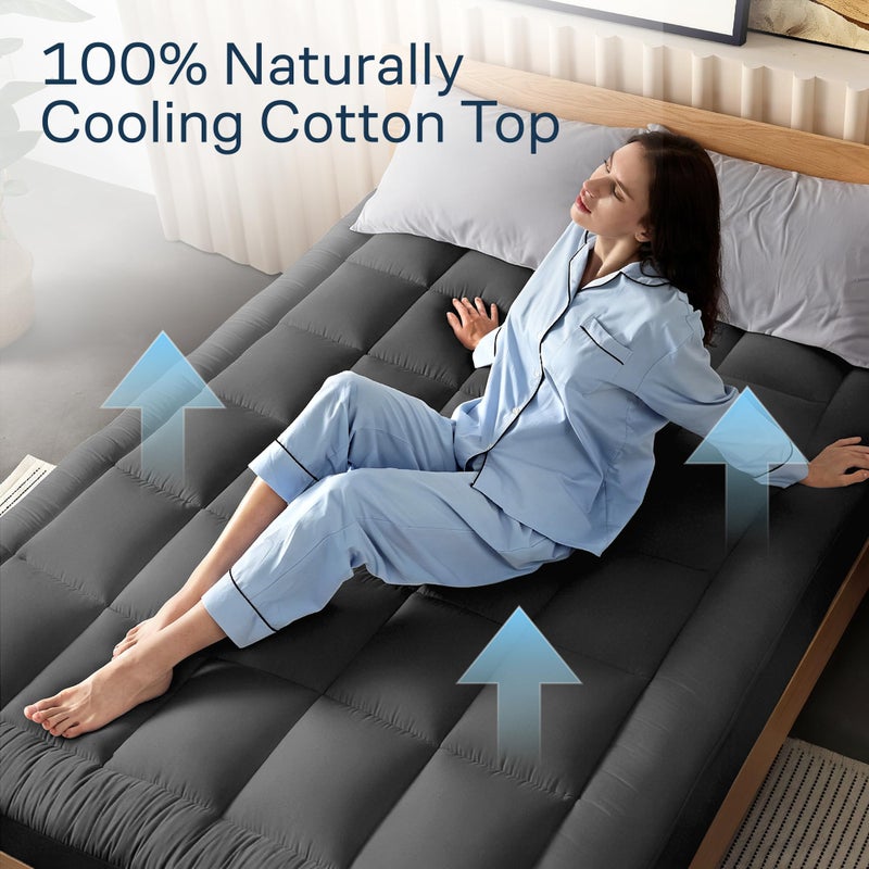 Niagara Sleep Solution Cloud-Like Queen Mattress Topper - 100% Cotton Top Mattress Pad for Back Pain Relief - Breathable & Naturally Cooling for Hot Sleepers, Dark Gray - Image 2