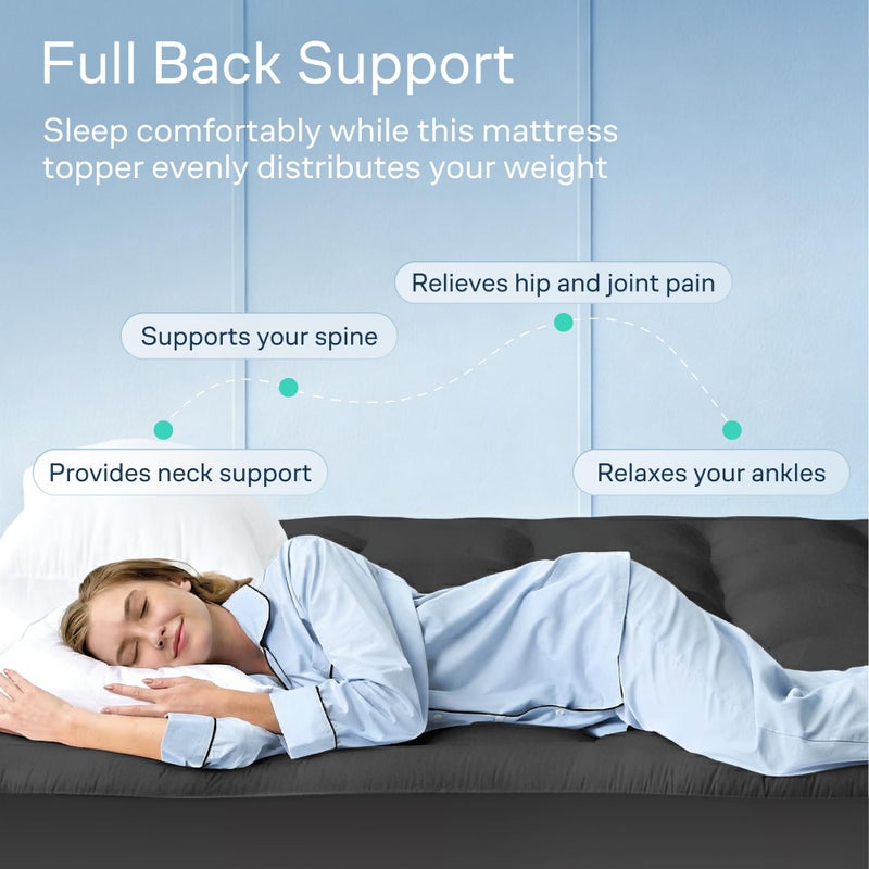Niagara Sleep Solution Cloud-Like Queen Mattress Topper - 100% Cotton Top Mattress Pad for Back Pain Relief - Breathable & Naturally Cooling for Hot Sleepers, Dark Gray - Image 3
