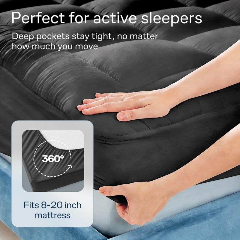 Niagara Sleep Solution Cloud-Like Queen Mattress Topper - 100% Cotton Top Mattress Pad for Back Pain Relief - Breathable & Naturally Cooling for Hot Sleepers, Dark Gray - Image 4