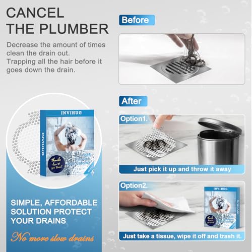 INVIHUG,25 Pack, Disposable Shower Drain Hair Catcher Mesh Stickers,Disposable Hair Drain Catcher. (White) - Image 5