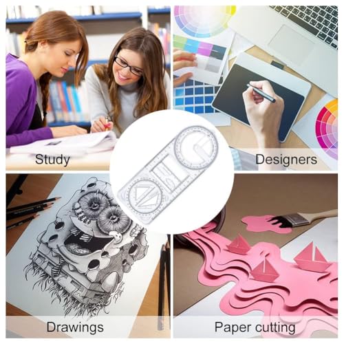 ZEXREL® Multifunctional Geometric Ruler Multifunctional Student Math Ruler Transparent Plastic Movable Drawing Template Measuring Math Ruler Tool Multifunction Geometric Ruler for School Student- (1) - Image 4