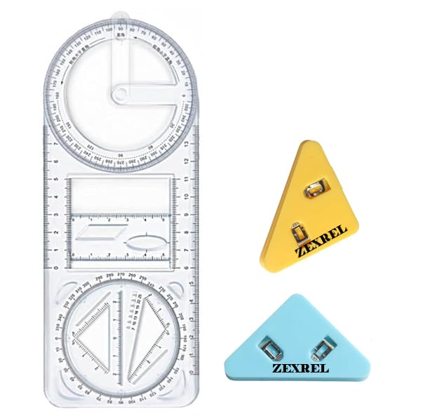ZEXREL® Multifunctional Geometric Ruler Multifunctional Student Math Ruler Transparent Plastic Movable Drawing Template Measuring Math Ruler Tool Multifunction Geometric Ruler for School Student- (1) - Image 1