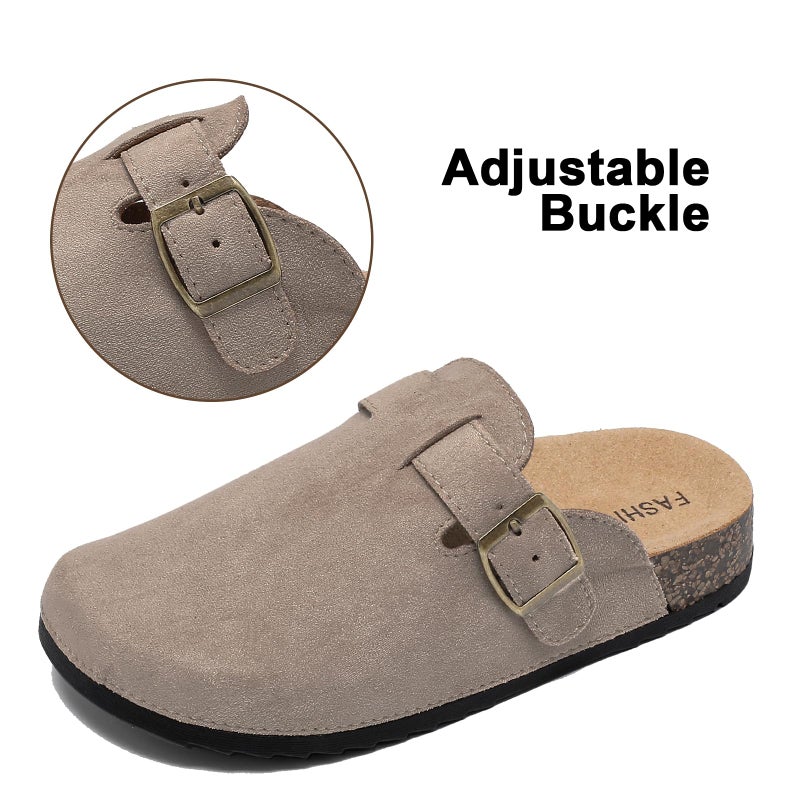 XTJSCBDSH Kids Suede Clogs with Cork Footbed, Toddler Boys Girls Sandals, Adjustable Buckle Slip-On Slippers, Arch Support Mules for Indoor Outdoor Beige - Image 5