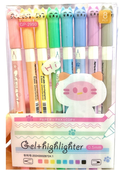 Gel And Highlighter Pens, Set of 8, Assorted Colours, 0.5 mm