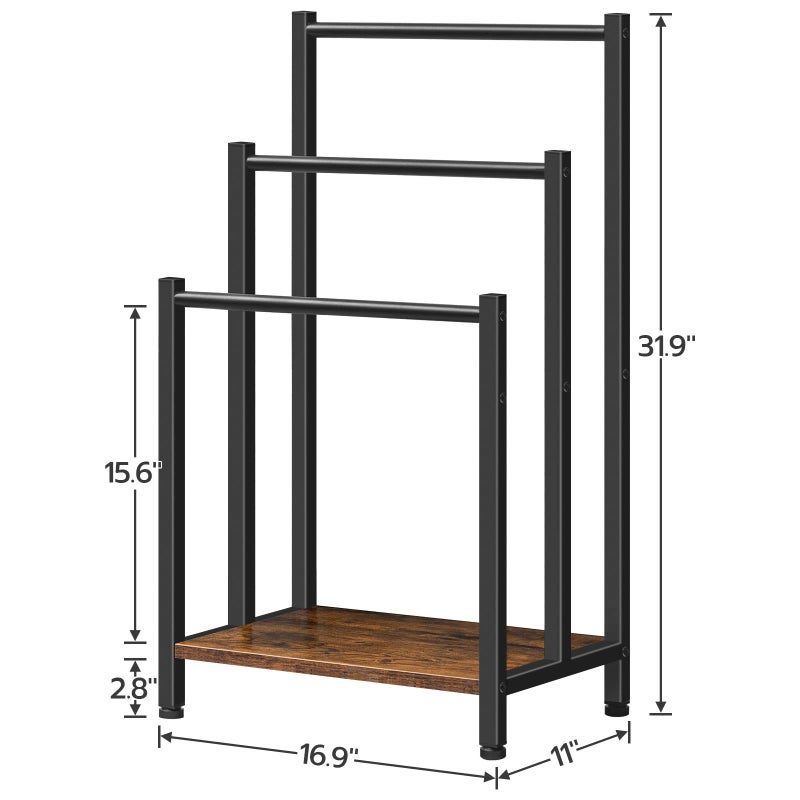 HOOBRO Free Standing Towel Rack, 3 Tier Blanket Rack, Blanket Holder for Bathroom, 16.9" L x 11" W x 31.9" H, Industrial Metal Drying and Display Rack with Shelf, Rustic Brown and Black BF03LB01 - Image 5