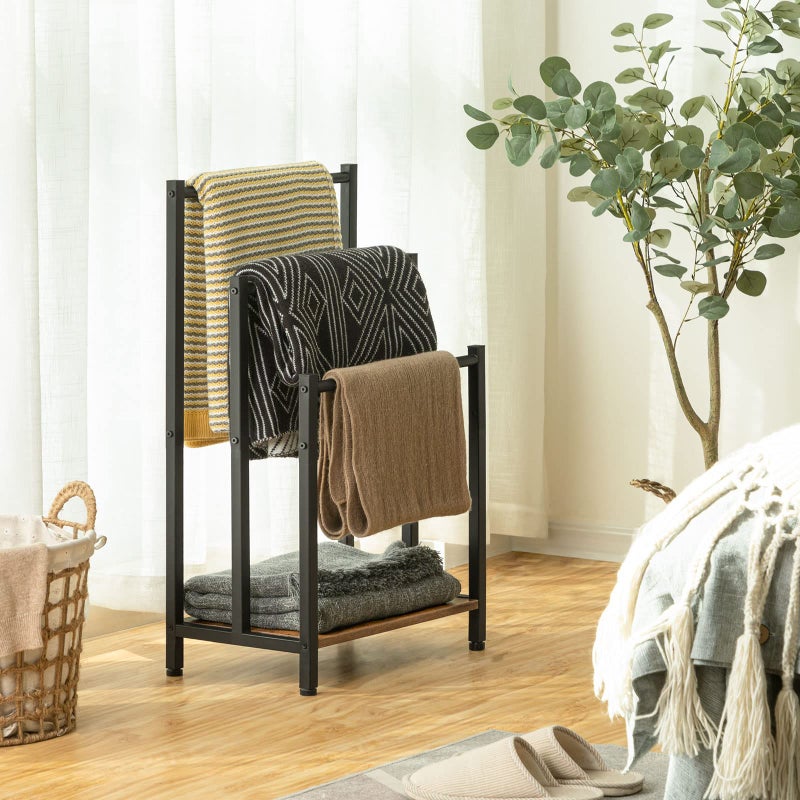 HOOBRO Free Standing Towel Rack, 3 Tier Blanket Rack, Blanket Holder for Bathroom, 16.9" L x 11" W x 31.9" H, Industrial Metal Drying and Display Rack with Shelf, Rustic Brown and Black BF03LB01 - Image 4