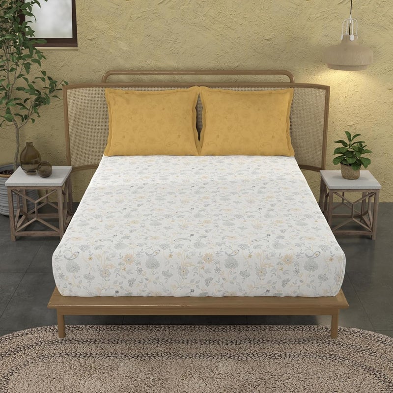 Trident Bedsheet King Size Bed Cotton | Cotton Bedsheets for Double Bed | 1 Bedsheet and 2 Pillowcases | Indian Traditional Craft | King Size Bedsheet Cotton | Sanskriti Collection-Kantha Sage - Image 2