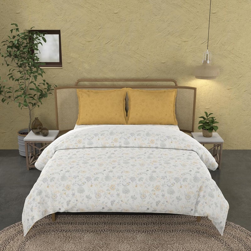 Trident Bedsheet King Size Bed Cotton | Cotton Bedsheets for Double Bed | 1 Bedsheet and 2 Pillowcases | Indian Traditional Craft | King Size Bedsheet Cotton | Sanskriti Collection-Kantha Sage - Image 1