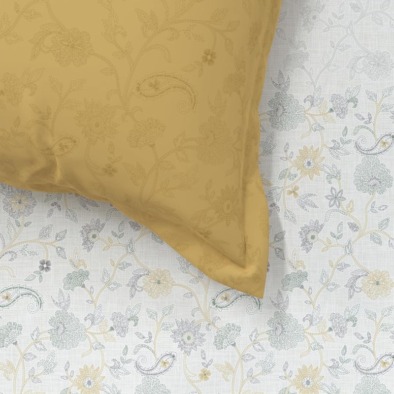 Trident Bedsheet King Size Bed Cotton | Cotton Bedsheets for Double Bed | 1 Bedsheet and 2 Pillowcases | Indian Traditional Craft | King Size Bedsheet Cotton | Sanskriti Collection-Kantha Sage - Image 3