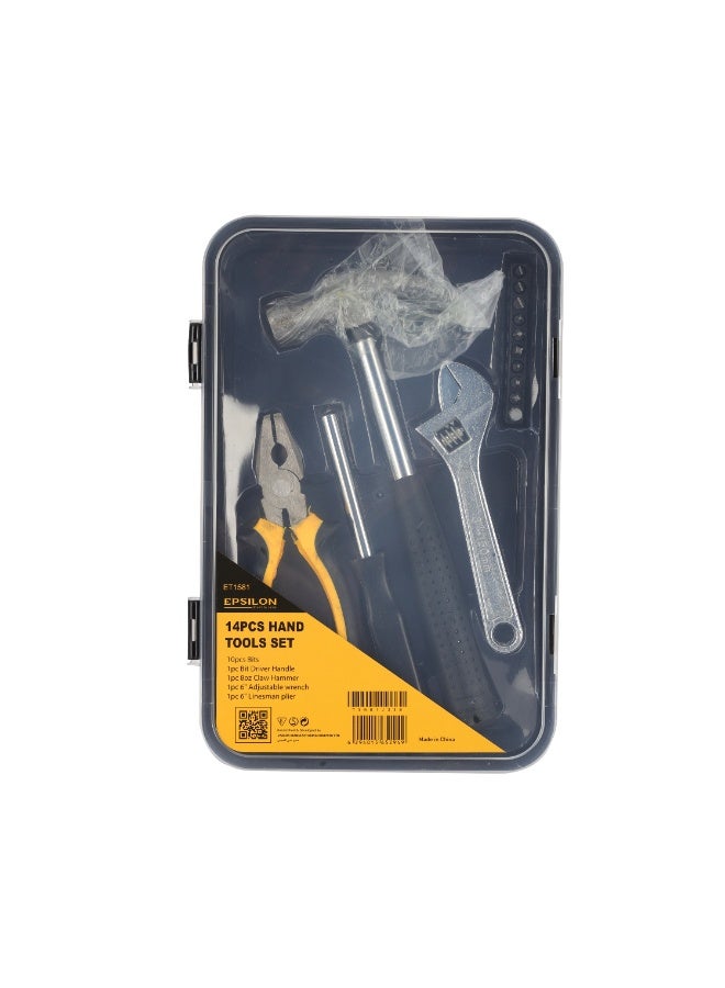 Epsilon 14-Piece Hand Tool Kit | Includes Hammer, Wrench, Pliers, Bits, Driver Handle | Ideal for DIY, Repairs & Maintenance - Image 1