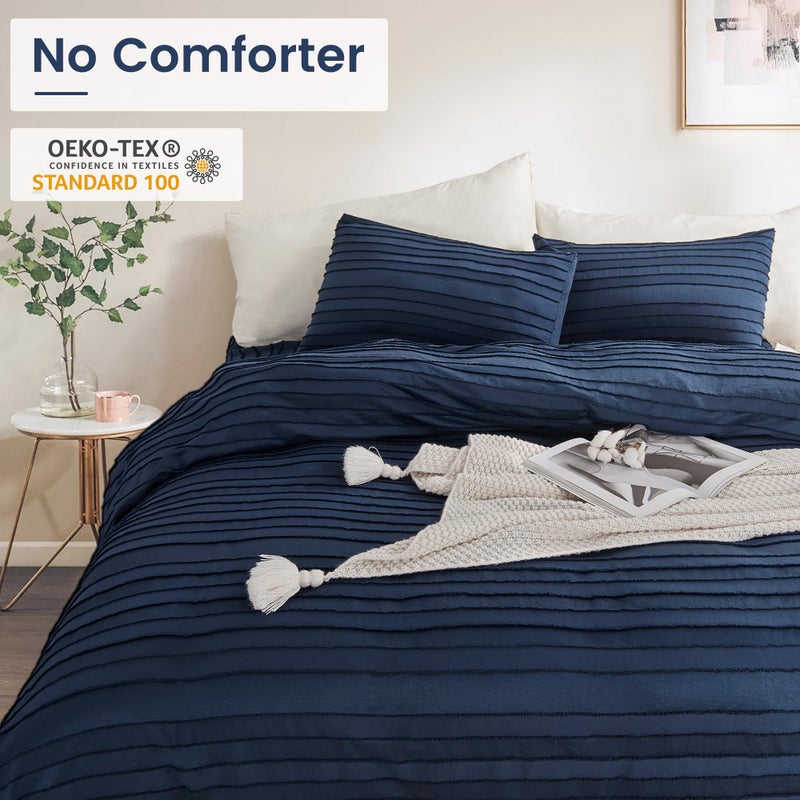 NEXHOME PRO Duvet Cover Queen,Navy 3 Pieces Boho Tufted Duvet Cover Set, Soft and Lightweight 100% Washed Microfiber Comforter Cover Set for All Season(Navy Queen, 90 x 90)-No Comforter - Image 3