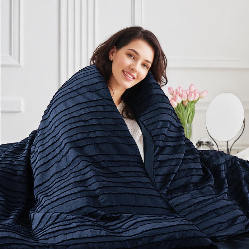 NEXHOME PRO Duvet Cover Queen,Navy 3 Pieces Boho Tufted Duvet Cover Set, Soft and Lightweight 100% Washed Microfiber Comforter Cover Set for All Season(Navy Queen, 90 x 90)-No Comforter - Image 5