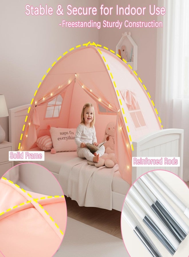 Akiky Bed Tent Bed Canopy Twin Size with Bottom,Kids Tent with Lights Portable Foldable Bunk Bed Curtains for Girls Boys (Pink, Twin) - Image 5