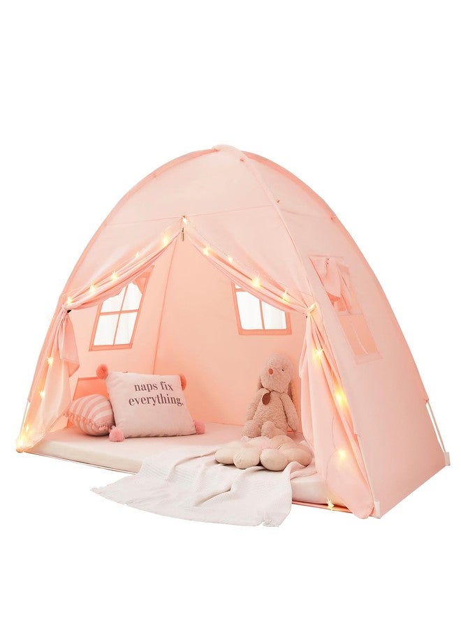 Akiky Bed Tent Bed Canopy Twin Size with Bottom,Kids Tent with Lights Portable Foldable Bunk Bed Curtains for Girls Boys (Pink, Twin) - Image 1