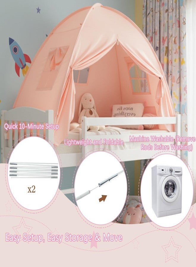 Akiky Bed Tent Bed Canopy Twin Size with Bottom,Kids Tent with Lights Portable Foldable Bunk Bed Curtains for Girls Boys (Pink, Twin) - Image 3