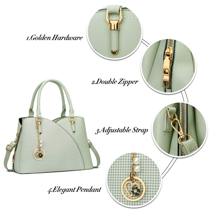 KKXIU Triple Compartments Purses and Handbags for Women Fashion Ladies Satchel Shoulder Top Handle Bag (1-Green) - Image 3