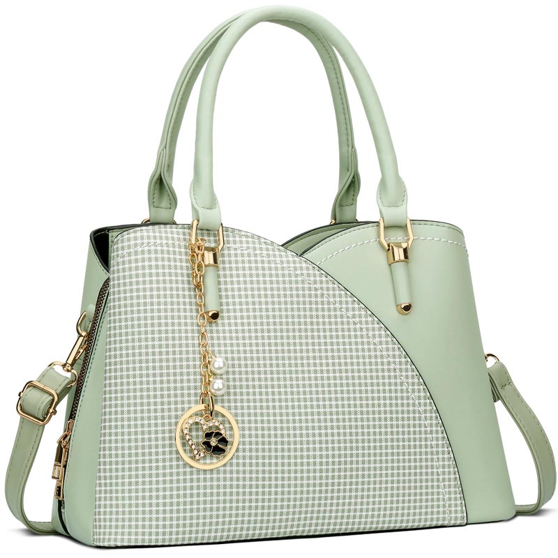 KKXIU Triple Compartments Purses and Handbags for Women Fashion Ladies Satchel Shoulder Top Handle Bag (1-Green) - Image 1