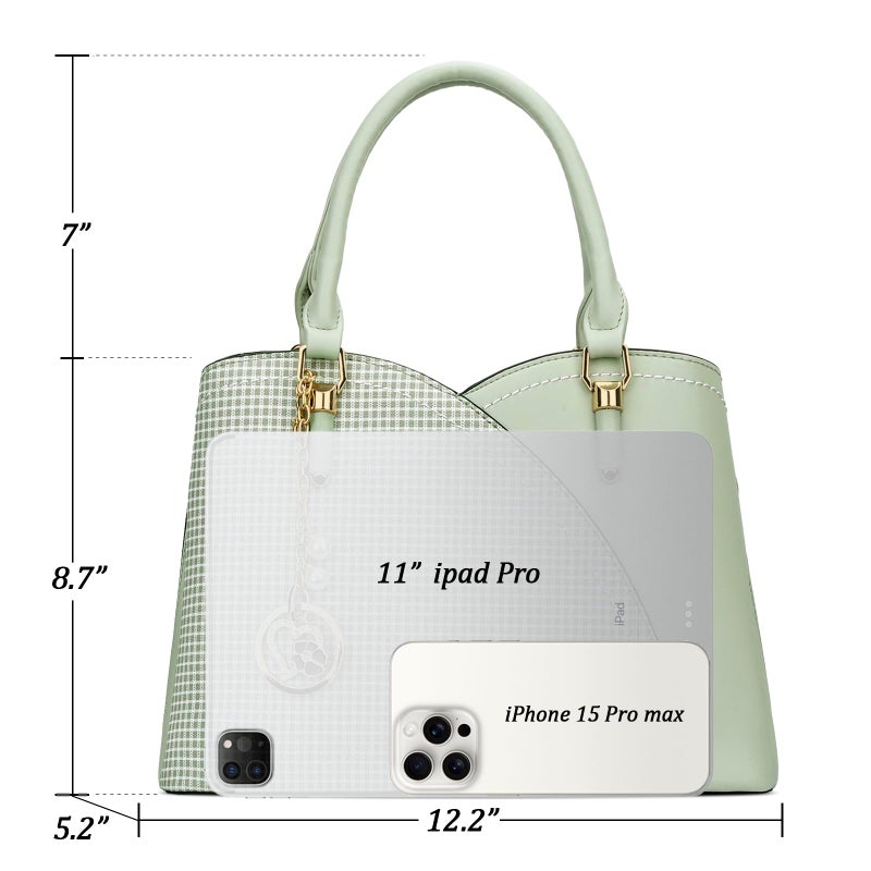 KKXIU Triple Compartments Purses and Handbags for Women Fashion Ladies Satchel Shoulder Top Handle Bag (1-Green) - Image 5