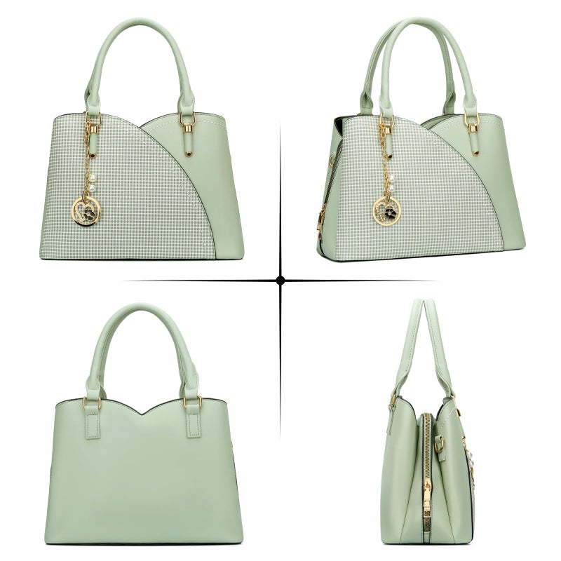 KKXIU Triple Compartments Purses and Handbags for Women Fashion Ladies Satchel Shoulder Top Handle Bag (1-Green) - Image 4
