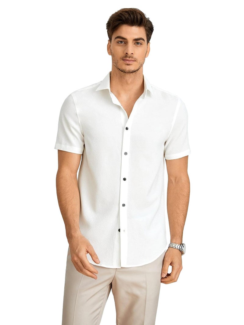 TAGDO Men's Casual Shirt|| Solid Shirt|| Half Sleeve (Half-Shirt-5160-White-XXL) - Image 4