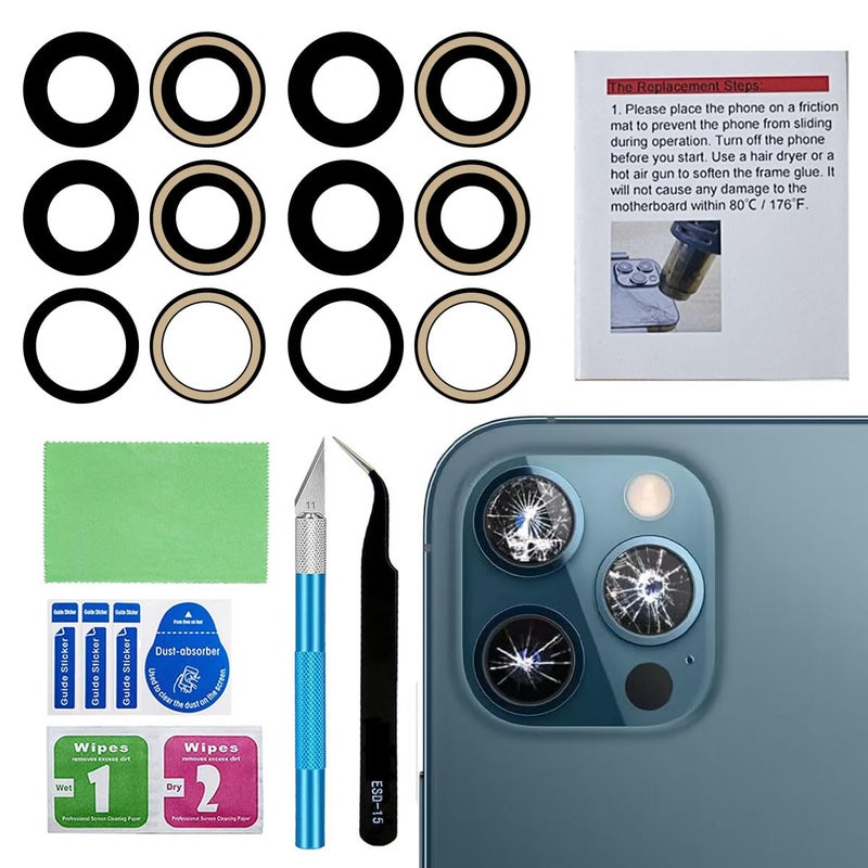 Perzework 2 Set Original Back Rear Camera Lens Glass Replacement for iPhone 12 Pro Max 6.7-inches with pre-Installed Adhesive and Reparing Toolkit - Image 1