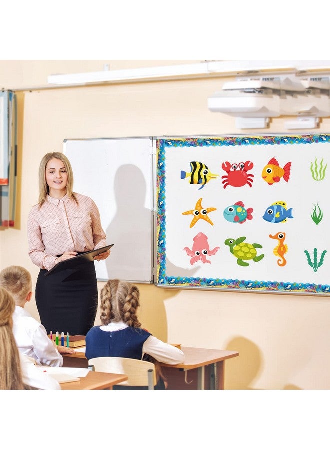 Faccito 60 Ft Under The Sea Bulletin Board Borders 60 Pcs Ocean Themed Straight Bulletin Boards Trim With Glue Point Dots For Classroom School Chalkboard Whiteboard Fish Ocean Theme Birthday Party Supplies - Image 4