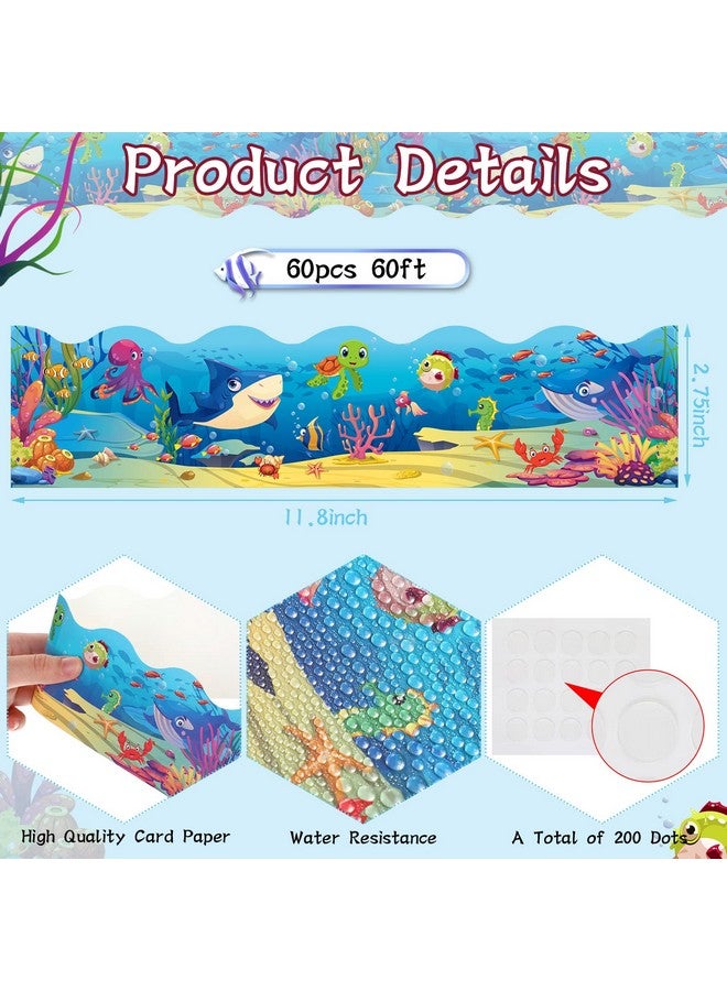 Faccito 60 Ft Under The Sea Bulletin Board Borders 60 Pcs Ocean Themed Straight Bulletin Boards Trim With Glue Point Dots For Classroom School Chalkboard Whiteboard Fish Ocean Theme Birthday Party Supplies - Image 2