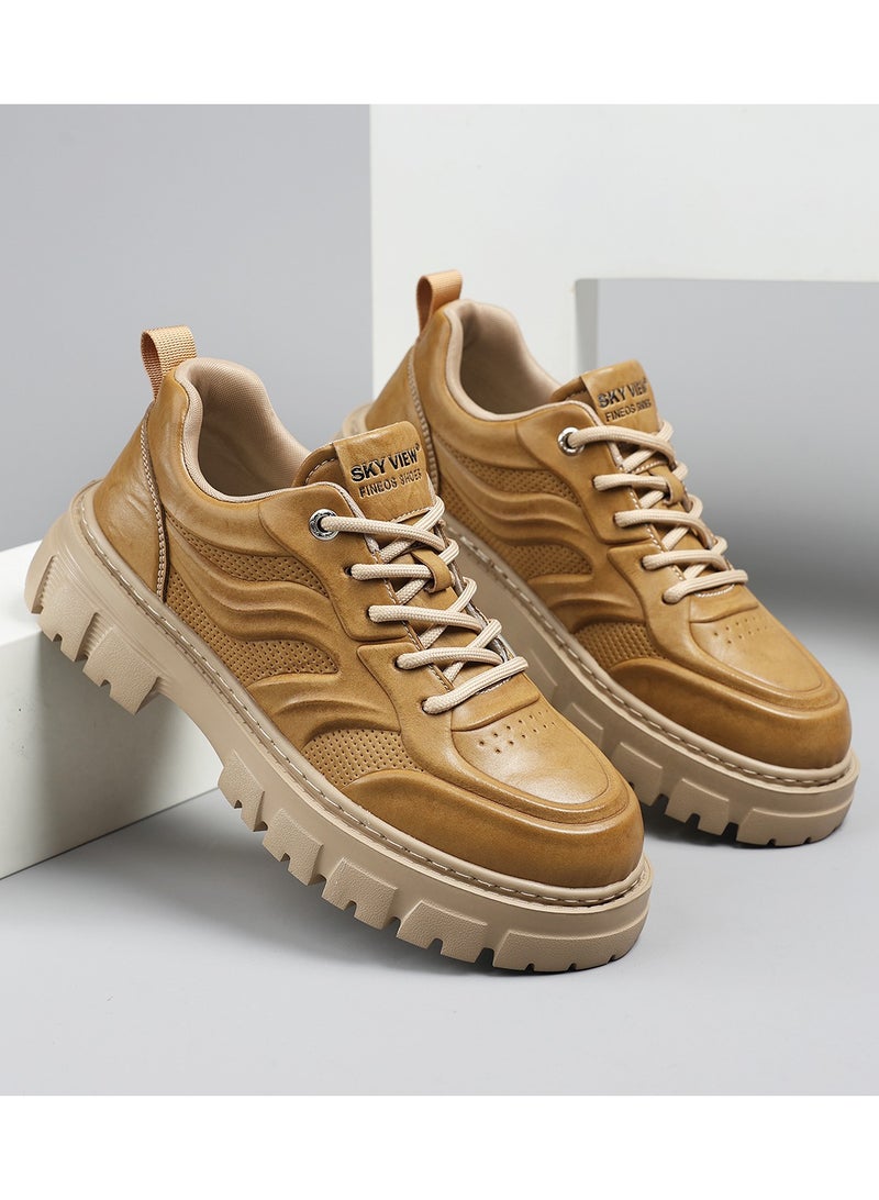 Sky View SKY VIEW Men's Fashion Shoes Low Top Platform Light Martin Boots Casual Athletic Hiking Shoes Chunky Walking Sneakers For Men Yellow-03  - Image 2
