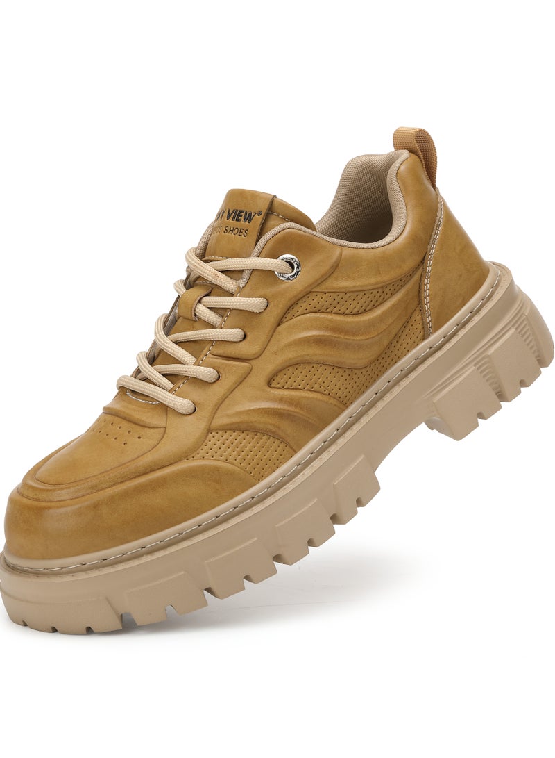Sky View SKY VIEW Men's Fashion Shoes Low Top Platform Light Martin Boots Casual Athletic Hiking Shoes Chunky Walking Sneakers For Men Yellow-03  - Image 3
