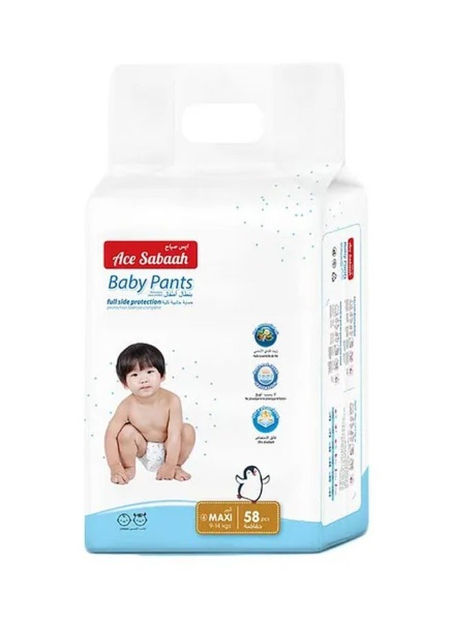Ace Sabaah Ace Sabaah Baby Pant Style Diapers Size 4 Maxi - Super Absorbent with Tea Oil, Soft Leak Protection, 58 Pieces for 9-14kg - Image 1