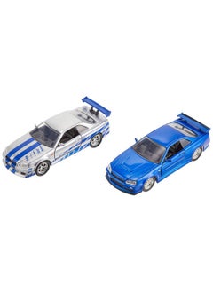 Fast & Furious Brian'S Nissan Skyline Gtr R34 Silver & Nissan Gtr R34 Blue 1:32 Die Cast Car Toys For Kids And Adults