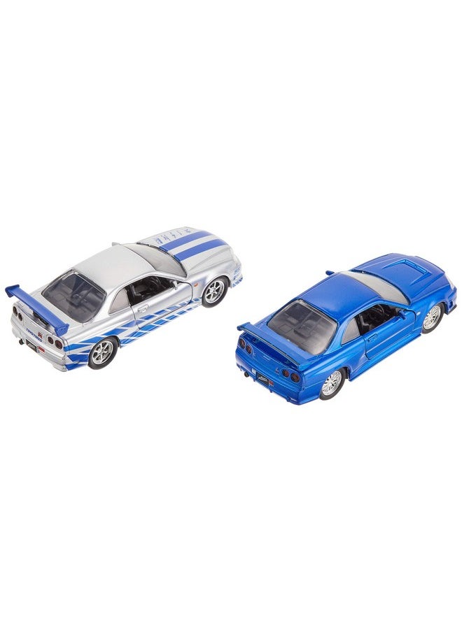 Jada Toys - Fast & Furious Brian'S Nissan Skyline Gtr R34 Silver & Nissan Gtr R34 Blue 1:32 Die Cast Car Toys For Kids And Adults - Image 1