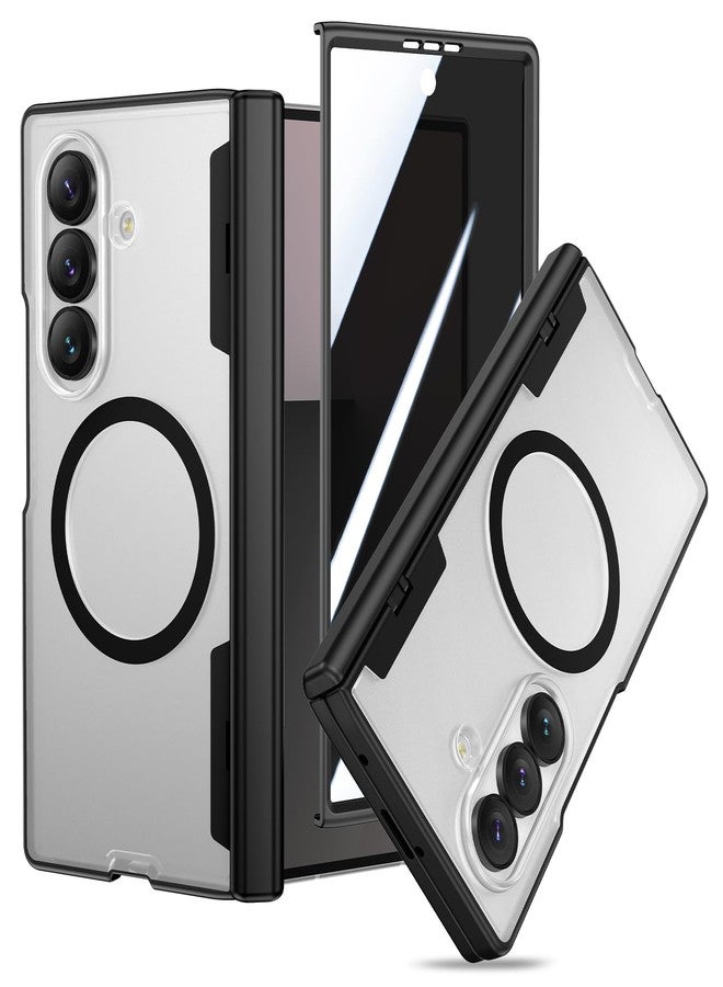 VEGO for Galaxy Z Fold 7 Case, Compatible with MagSafe, with [Hinge Protection][Front Privacy Screen Protector], Magnetic Anti-Peeping Translucent Slim Clear Cover for Samsung Z Fold 7 5G - Black - Image 1