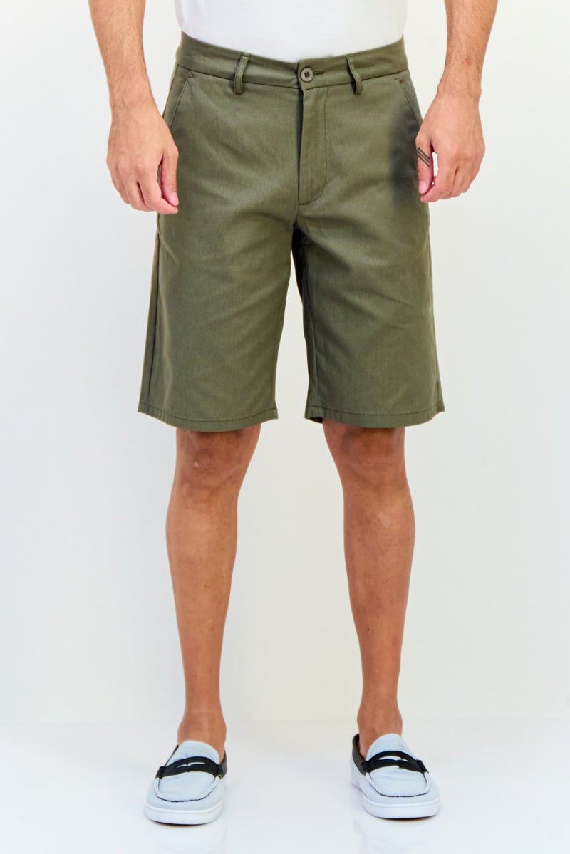 DeFacto Men Plain Chino Shorts, Olive - Image 1