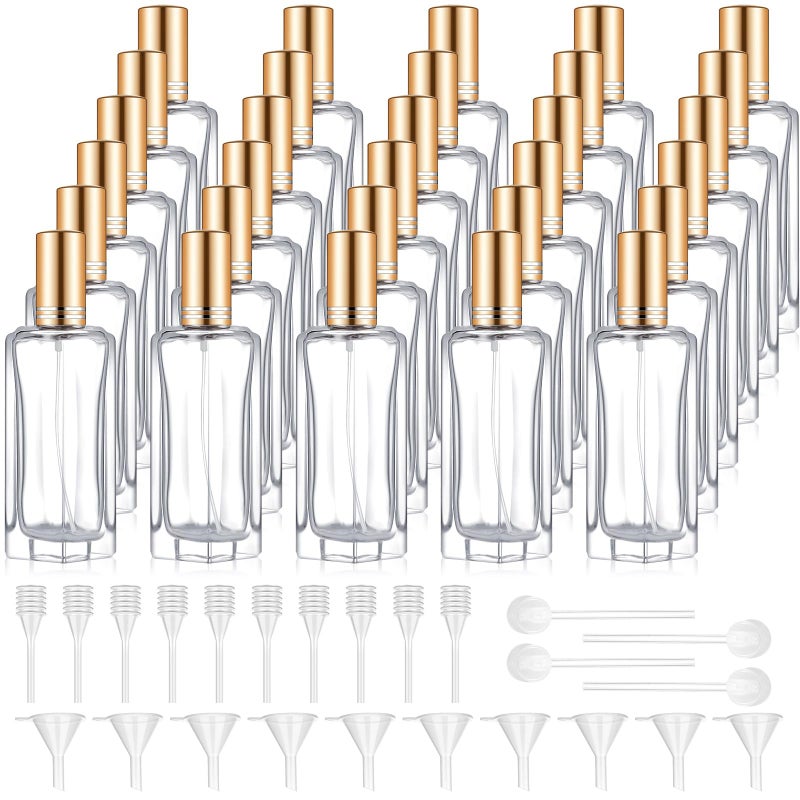 Domensi 30 Pcs 10/20/30 ml Perfume Travel Refillable Bottles Glass Spray Bottle Perfume Atomizer for Cologne Dispenser Leak-proof Fragrance Bottles Atomizer Pump Bottle Kit (Gold) - Image 1