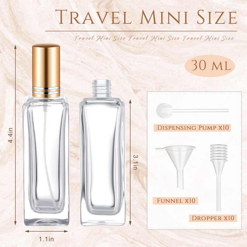 Domensi 30 Pcs 10/20/30 ml Perfume Travel Refillable Bottles Glass Spray Bottle Perfume Atomizer for Cologne Dispenser Leak-proof Fragrance Bottles Atomizer Pump Bottle Kit (Gold) - Image 2